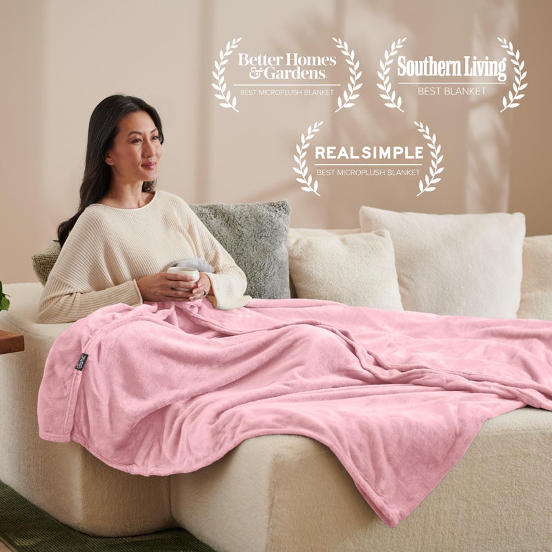 Bare Home Fleece Blanket - Extra Long - Light Pink - Throw for Bed, Sofa, Couch, Movie Night, Camping, and Travel - Microplush - Cabin Blanket (Twin/Twin XL, Light Pink) - Image 5